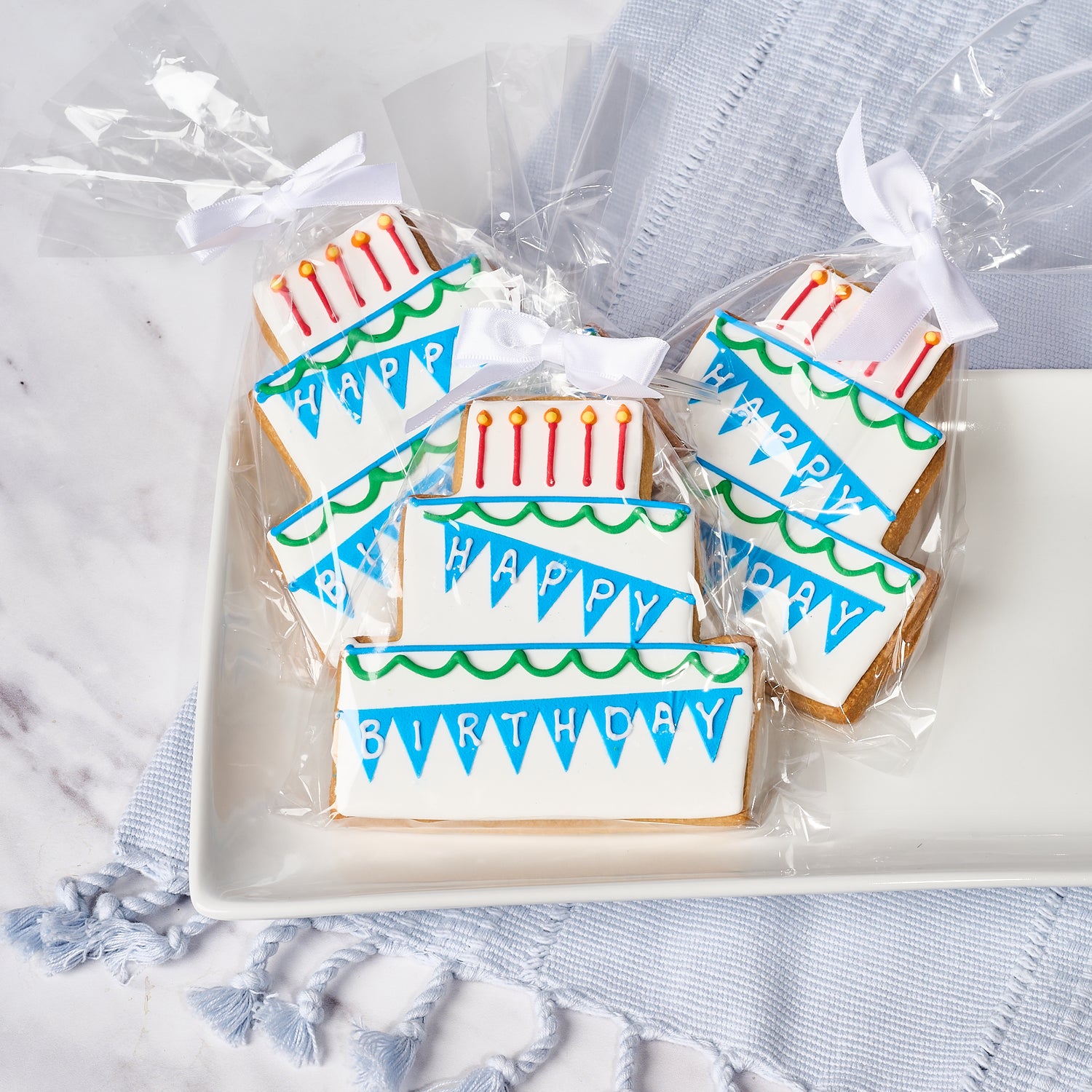 Happy Birthday Blue Birthday Cake Cookie Party Favor