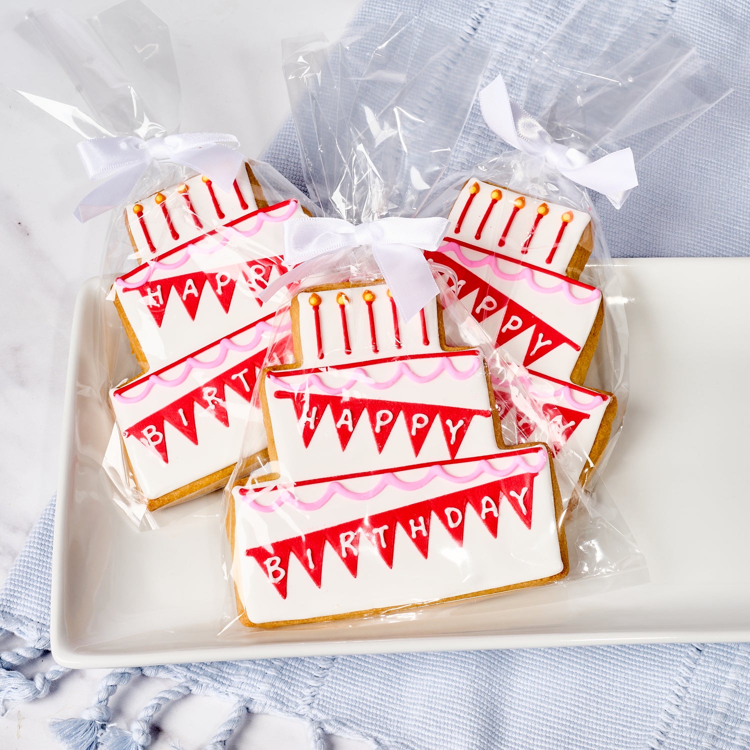Happy Birthday Red Birthday Cake Cookie Individually Wrapped Party Favor