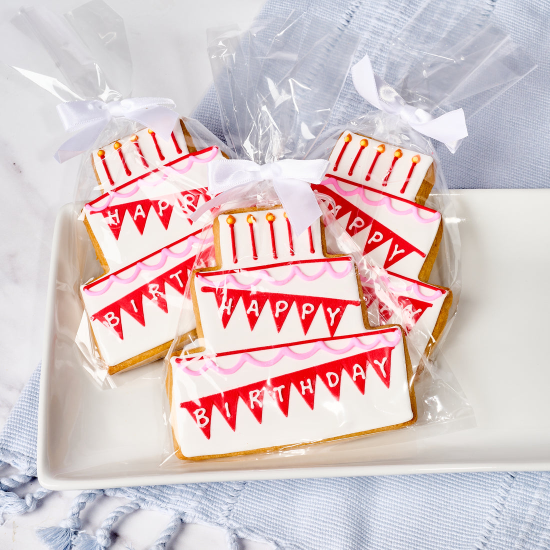 Happy Birthday Red Birthday Cake Cookie Individually Wrapped Party Favor